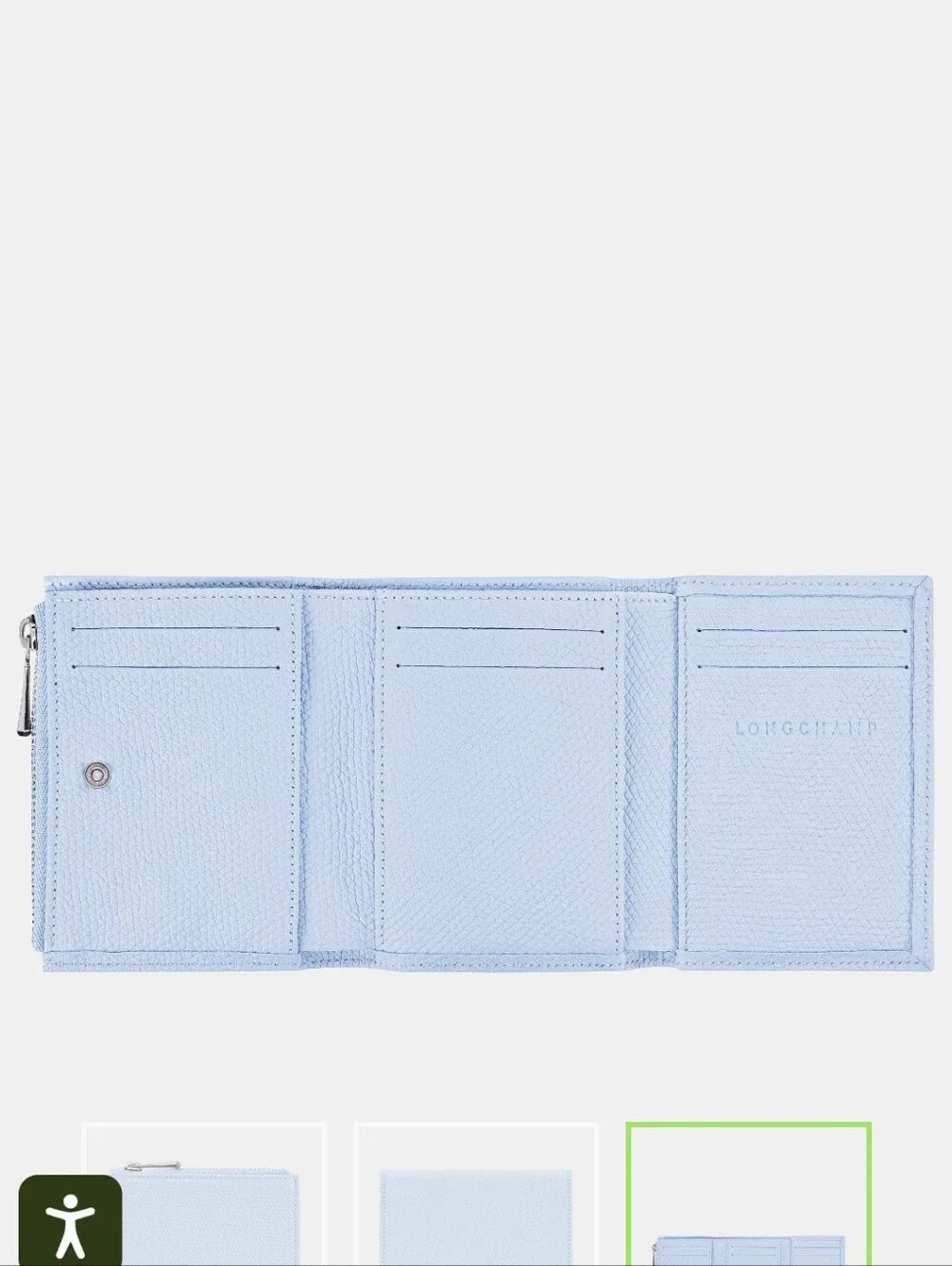 Longchamp Light Blue Pebbled Leather Zip Card Wallet